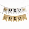 Glitter Crown One Jute Burlap Banner Brown White Garland Rustic Flag for Baby Shower Girl 1st Birthday Party Decoration Kids