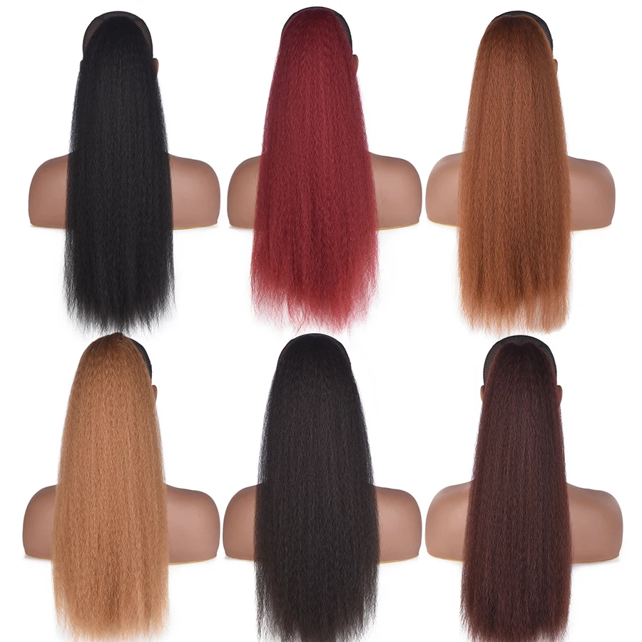 Alileader 22'' Yaki Straight Drawstring Ponytails For Black Women Kinky