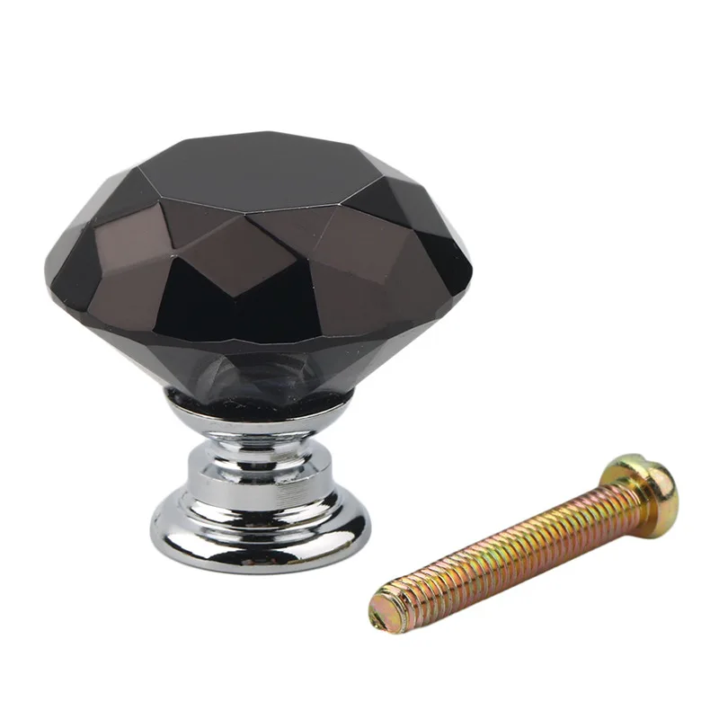 30mm Black Crystal Glass Pull Handle Cabinet Knobs Cupboard