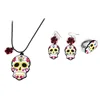 Happy Halloween Day of the Dead White Mosaic Type Sugar Skull Jewelry Set