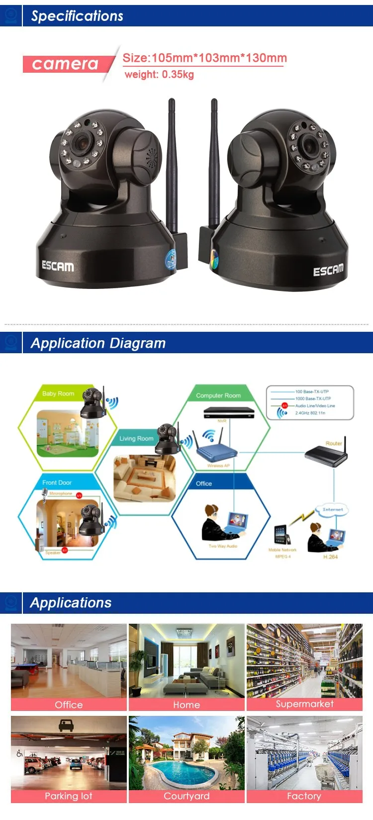 ESCAM QF100 Pearl 720P Mega Pixel P2P WIFI IR PT Network Camera