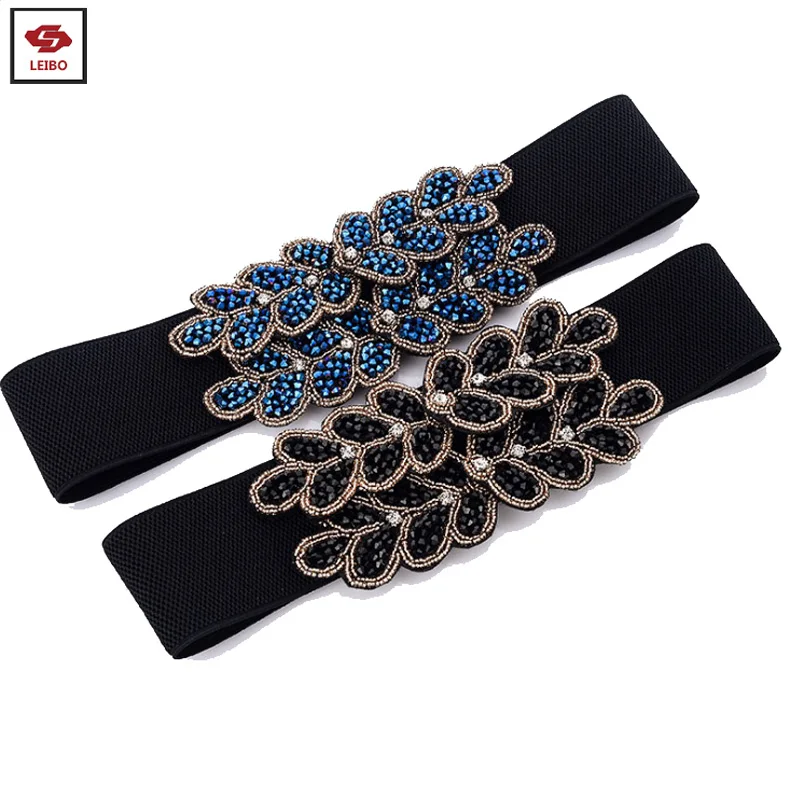 Ladies Thin Rhinestone Buckle Elastic Belt Handmade Rhinestone Crystal