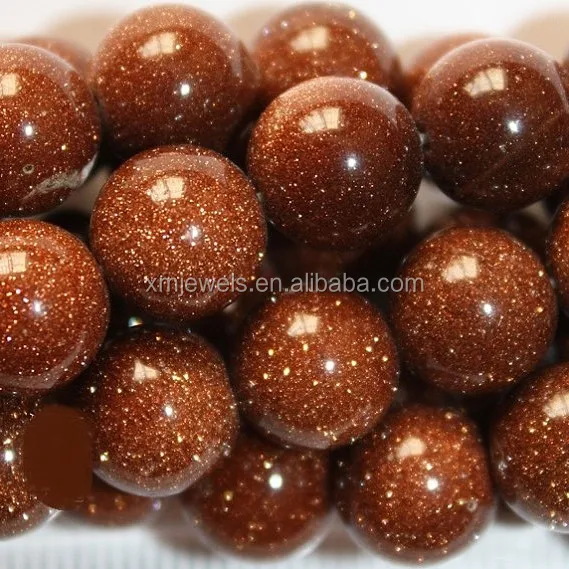 
Natural Gold Sand stone beads, Brown Semiprecious Stones Smooth Round beads 