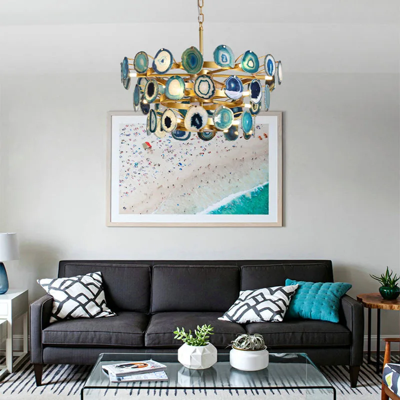 Nordic post-modern creative color agate living room restaurant beauty western restaurant private light chandelier