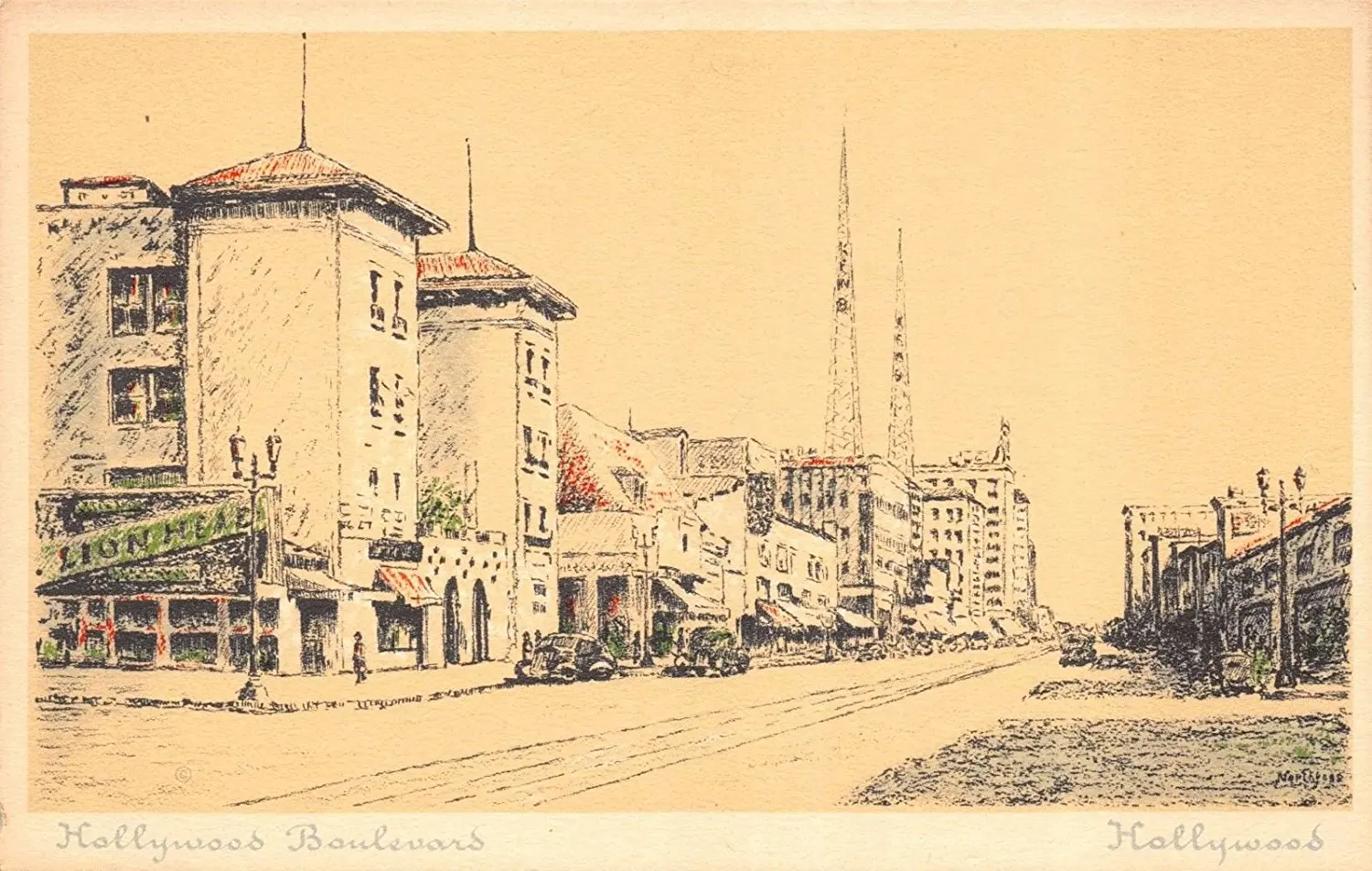 Artist Drawing Postcard Hollywood Boulevard in Hollywood, California~115903