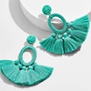 Kaimei 2019 new green silk thread long dangle fan shaped tassel earrings boho handmade fringe earrings for women jewelry