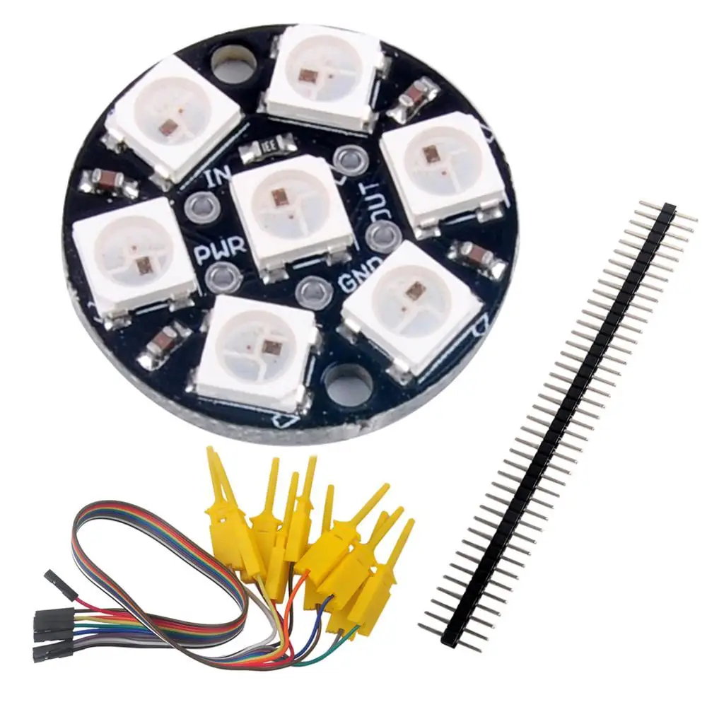 7 Bits WS2812 5050 RGB LED Ring with Integrated Driver+ Test Clip+40Pin 2.54mm Single Row Straight Pin Header Male