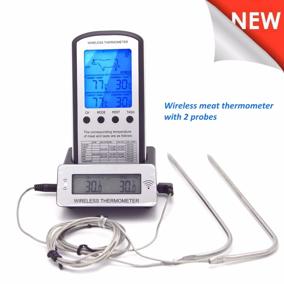 Dth106 Remote Wireless Meat Thermometer With Two Probes,Led Backlight