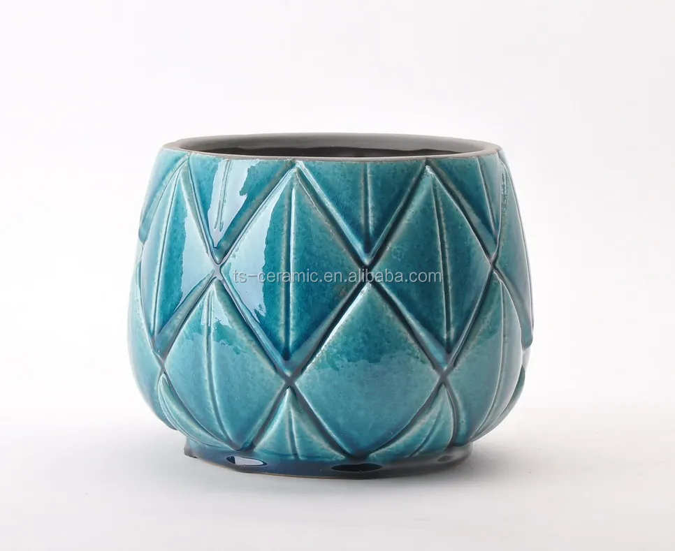 Modern style decoration indoor outdoor hand made gridding small bonsai ceramic pot