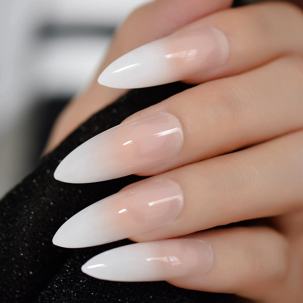 Ombre Extra Long French Nail Extreme Stiletto Sharp Gradient Nude White ...