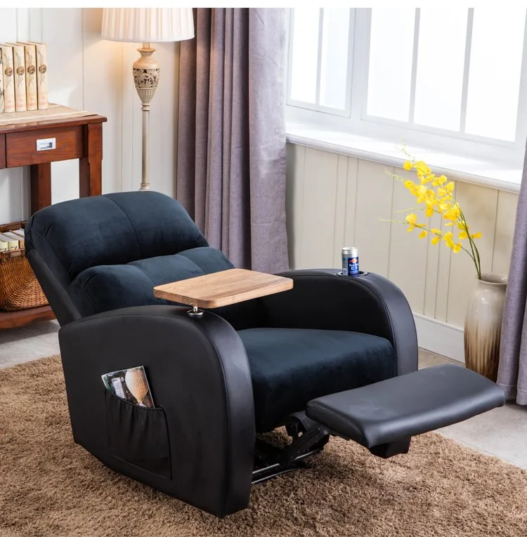 Manual Recliner With Tray Tables,Arm Chrome Legs,Dark Green Fabric