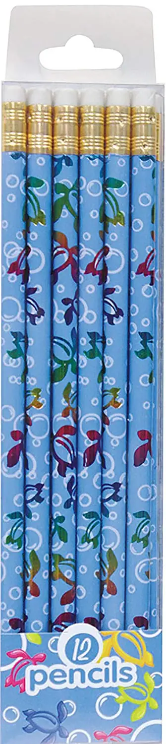 Hawaiian Style 12 Pack Pencils Rainbow Foil Honu Bubbles