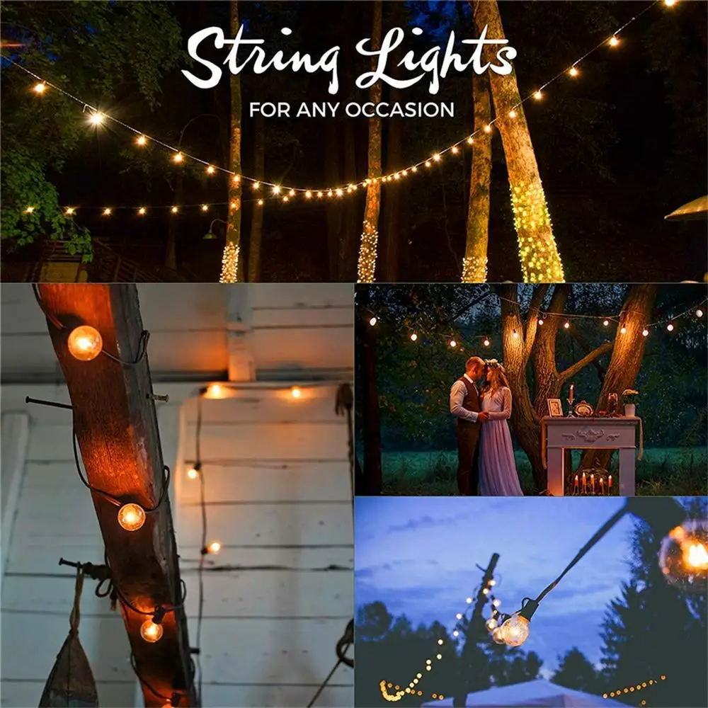 48ft LED Outdoor String Lights for Patio Garden Yard Deck Cafe Wedding Dimmable Weatherproof Commercial Grade