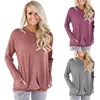 New round collar bat long sleeve women's wear T-shirt with pocket decoration