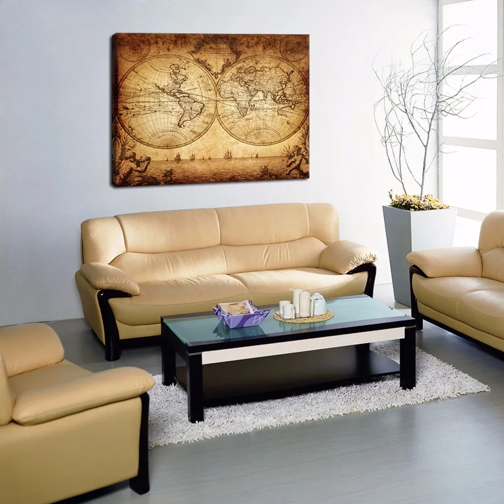 Vintage World Map Canvas Bilder Alte Karte Segeltuch Painitng Boot