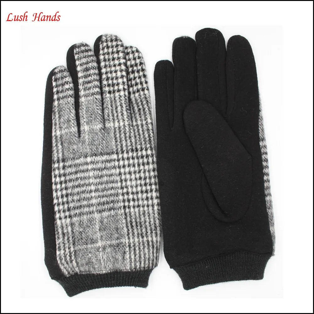 Mens cheap woolen gloves with fashion plaid cloth