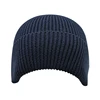 customized simple cotton loose tension blue color knit to shape single layer knitted beanie cap hat with folded edge