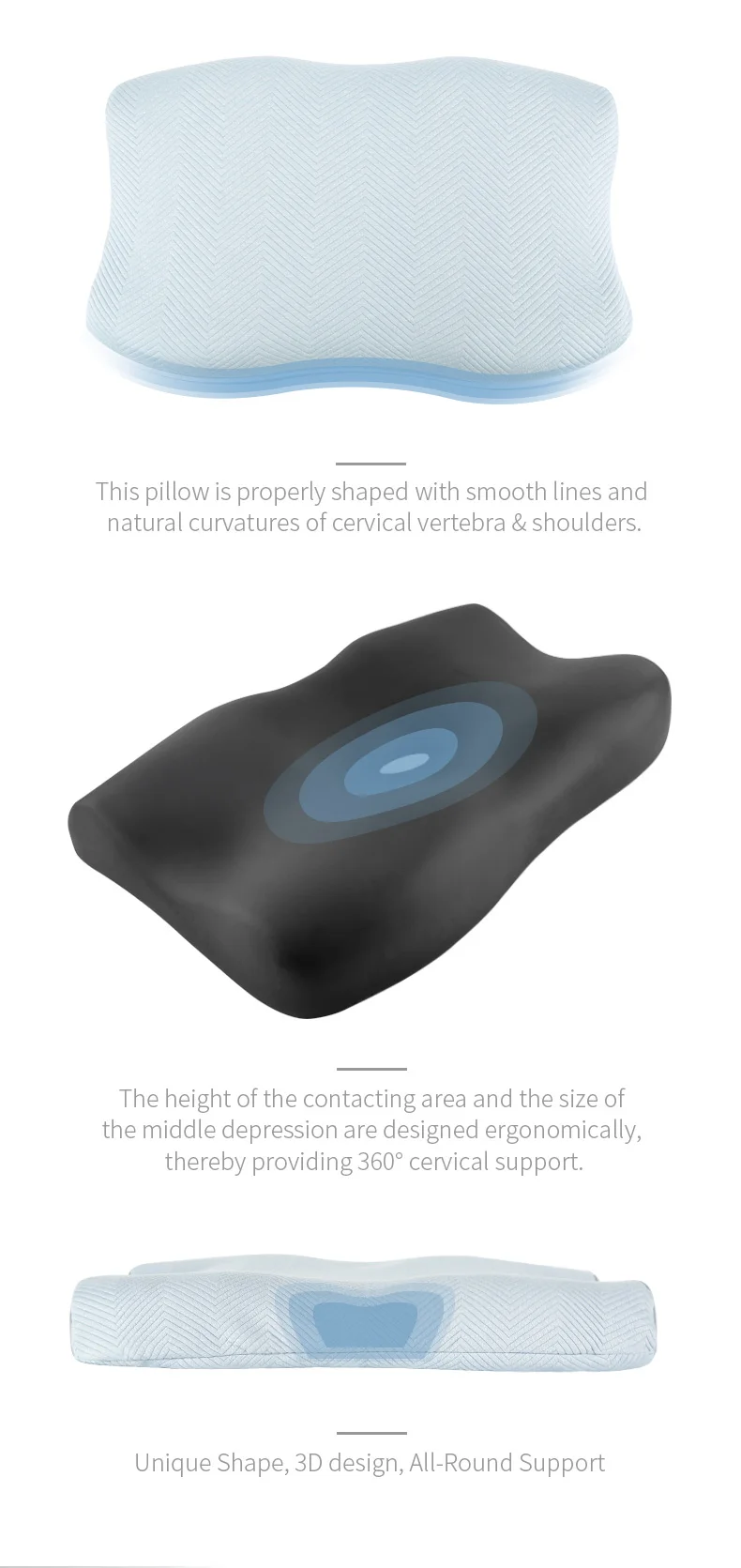 High Density Square Orthopedic Custom Shenzhen Cervical Traction Neck Contour Bed Sleep Bamboo Charcoal Memory Foam Pillow