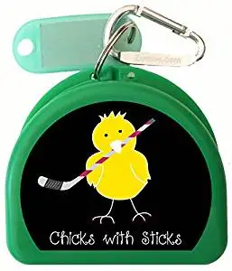 Zumoe Ice Hockey Mouth Guard Case Hockey Mouth Guard Case Ice Hockey Retainer Case or Ice Hockey Dental Case Called Chick with Ice Hockey Sticks, over 50 Designs and 9 Colored Cases Available