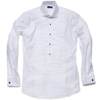 White Pleated Tuxedo Shirts Mandarin Collar Man Shirts Wedding
