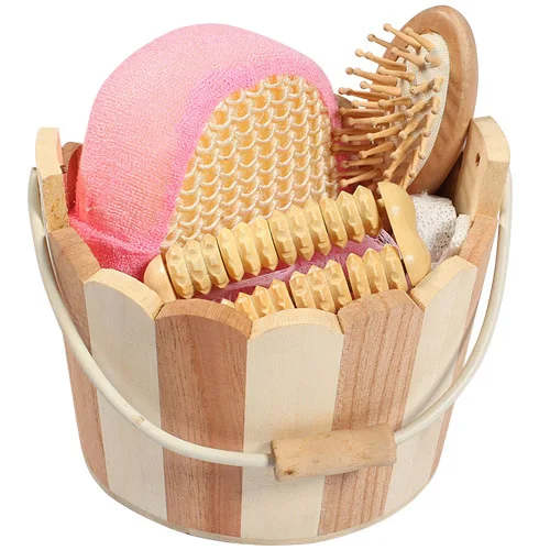 wholesale hot selling good quality massage bath gift set 5pcs wooden shower set