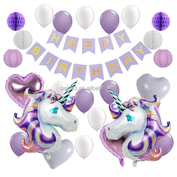 Party Supply Balloon Set Happy Birthday Banner Heart Unicorn Balloon
