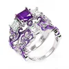 French Styles 5 Colors Square Ruby Crystal Cubic Zirconia Cluster Party Rings For Women B1369