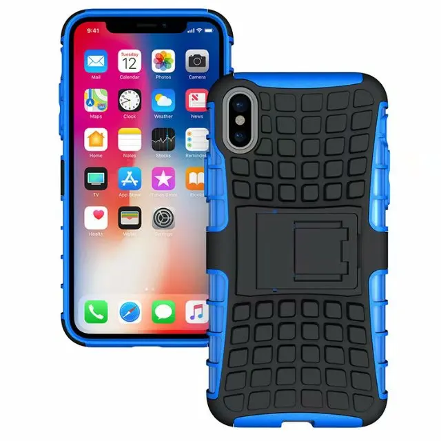 shockproof TPU+PC 2in1 tire pattern bracket cover phone case For iphone 6 7 8 X Plus