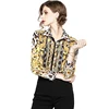 European and American Autumn Women Fashion Brand New Turn Down Collar Button Front Long Sleeve Leopard Print Shirt
