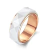 Rose Gold Wedding Ring White Ceramic inlaid Stainless Steel Ring Engagement Band For Women & Men