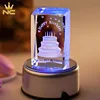 Crystal Block 3D Laser Crystal Cube With Led Light Base For Birthday Centerpieces