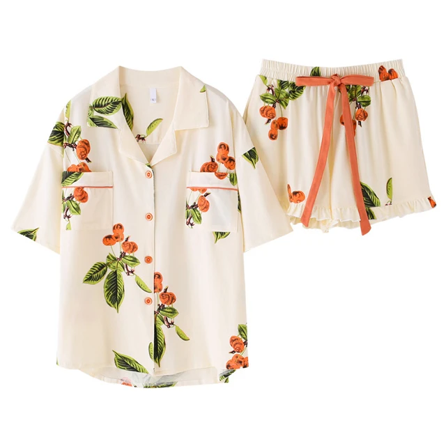 
202 Fashion Cute ladies winter Home clothes Short Sleeve Shorts cartoon cotton pajama Women Sets Sleepwear 