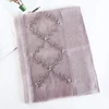 PZ-0077 100% Pure Purple Wool Silk Scarf Pearl Leaf Decoration Scarf in Silk Scarves for Women Stylish Custom Printed