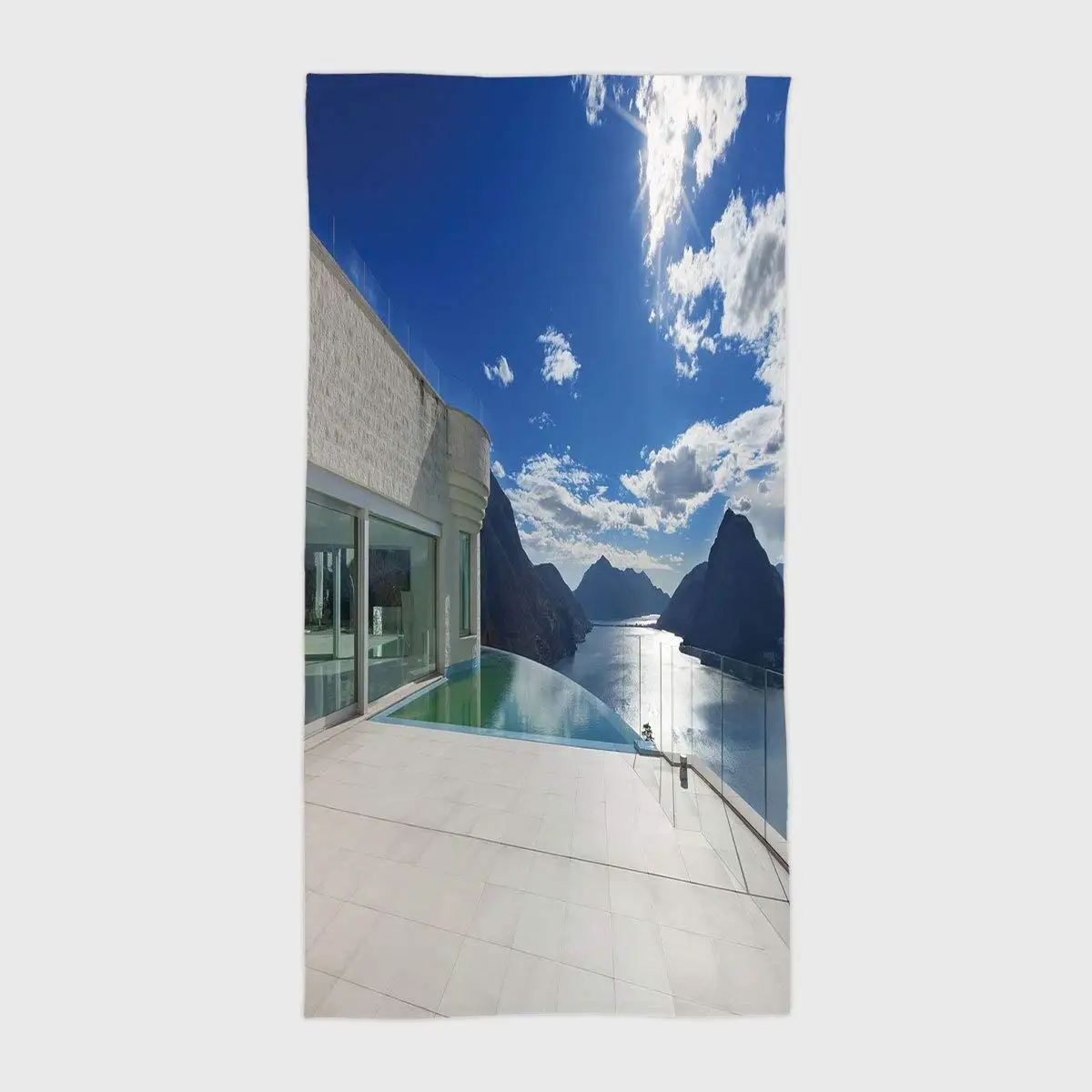 One Side Printing Hotel SPA Beach Pool Bath Hand Towel,Patio Decor Modern Summer Penthouse with Infinite Pool Ocean Sea Scenery Image White Sky Blue and Blue,for Kids Teens and Adults