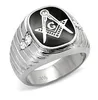 Stainless Steel Masonic Mason Men's Ring in Simulated Onyx