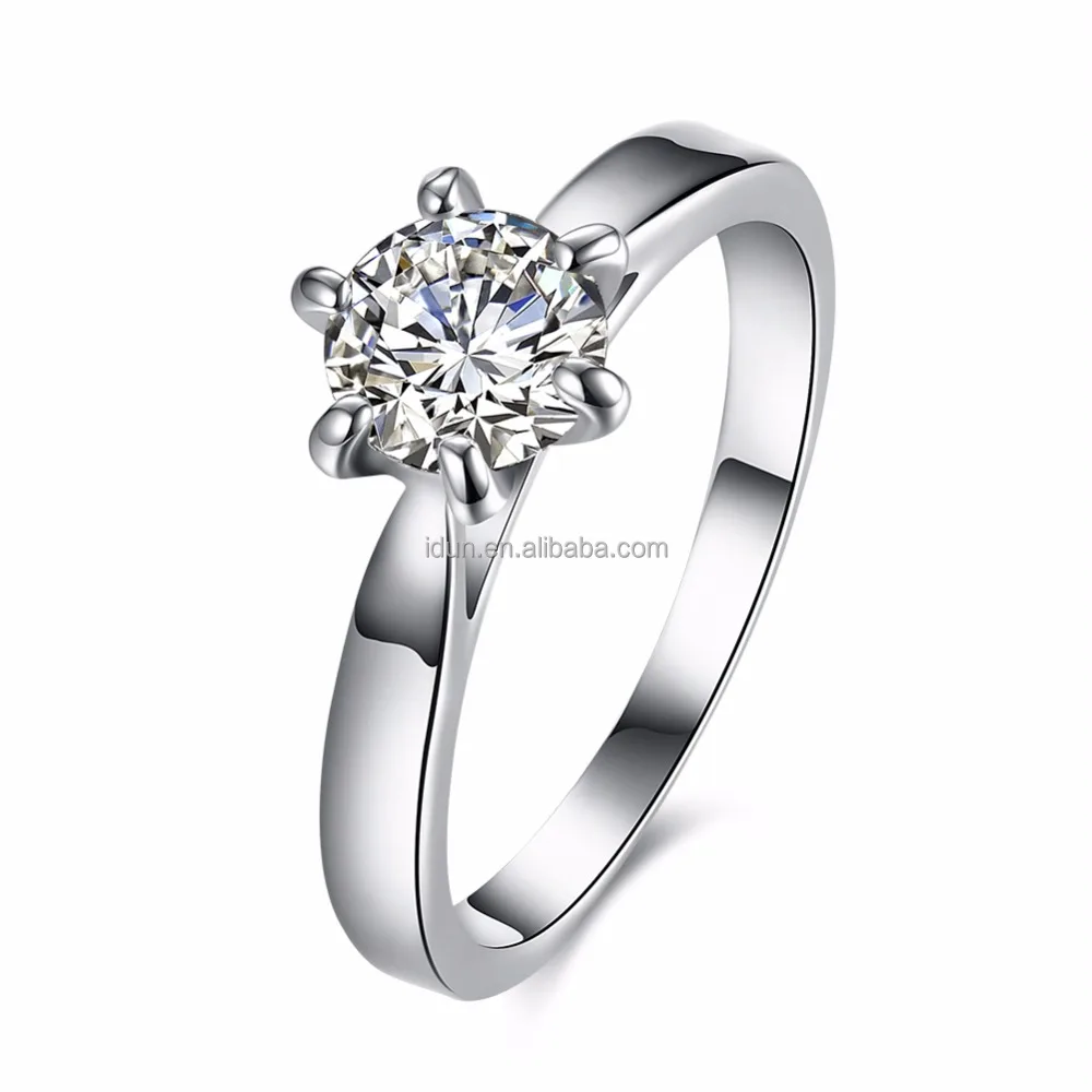 14k White Gold Brilliant Round Cut Simulated Diamond CZ 4-prong Solitaire Engagement Wedding Ring