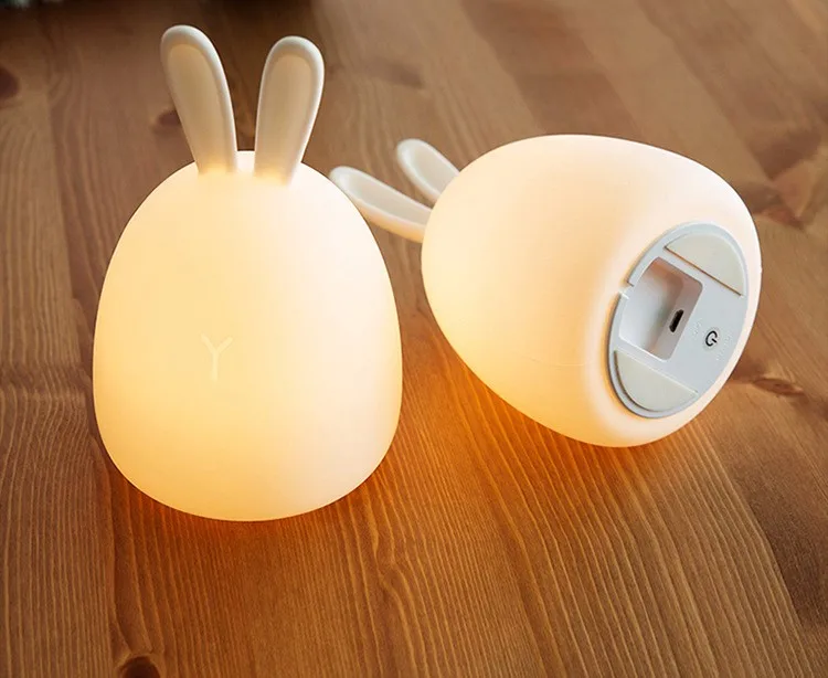 创意卡通可爱 usb 兔子彩色硅胶 led 夜灯儿童玩具