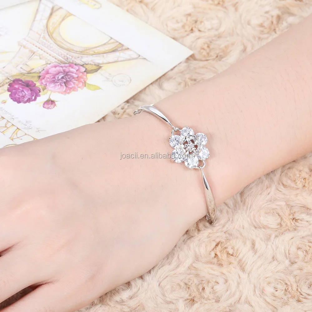 Joacii 925 Silver Bracelets Charm Jewelry Flower Shape Bracelets with Shiny CZ Zircon