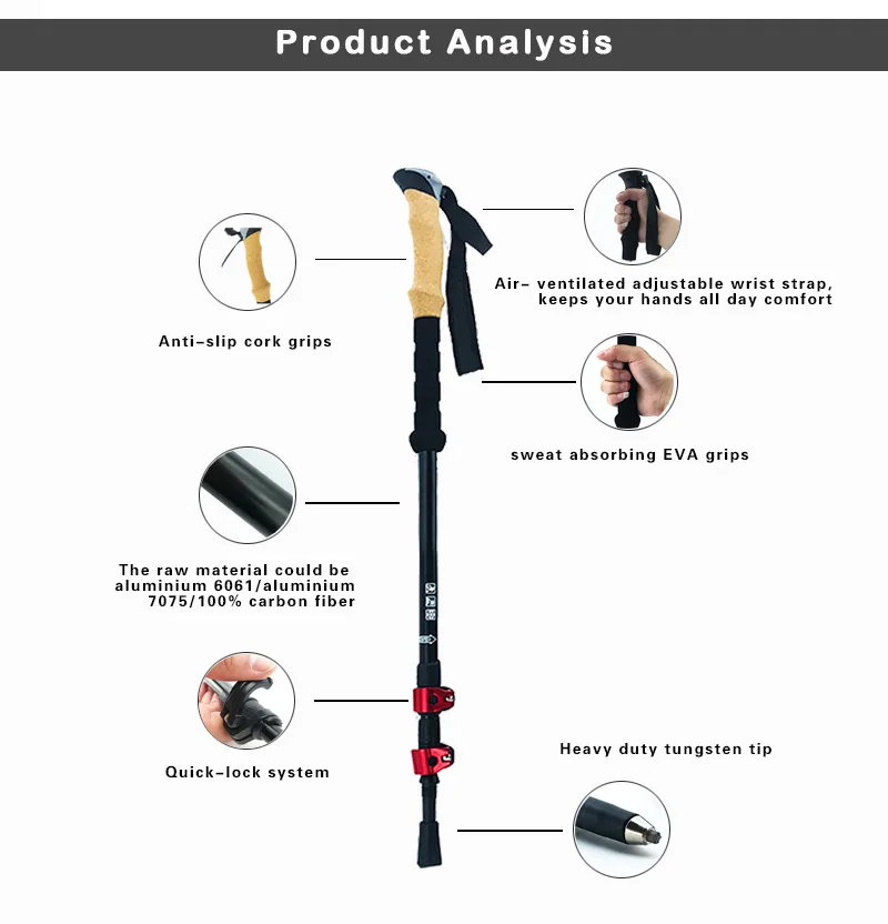 2 Pack Anti-shock Trekking Walking Hiking Poles Collapsible Lightweight ...