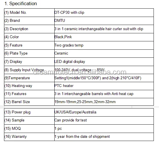 DT-CP30 with clip Spec