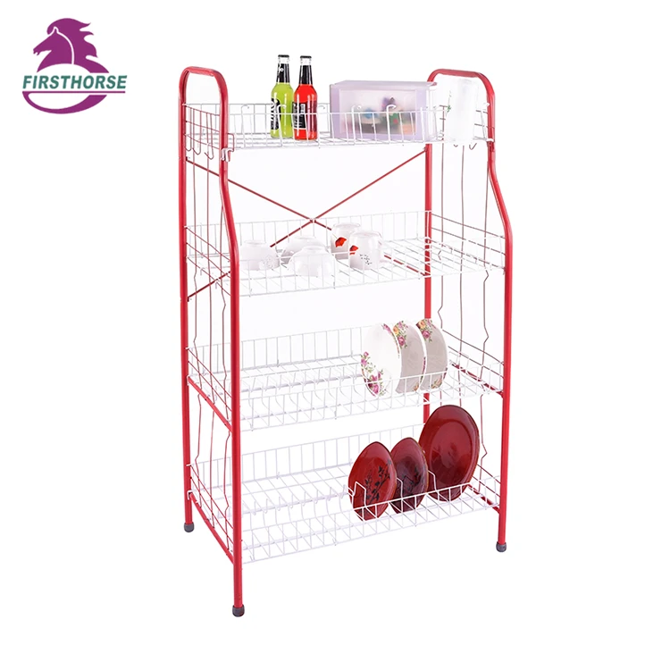 FIRST HORSE Good Selling 4 Tiers Kitchen Rack Large Storage Dish Bowl Shelf for Kitchen Home