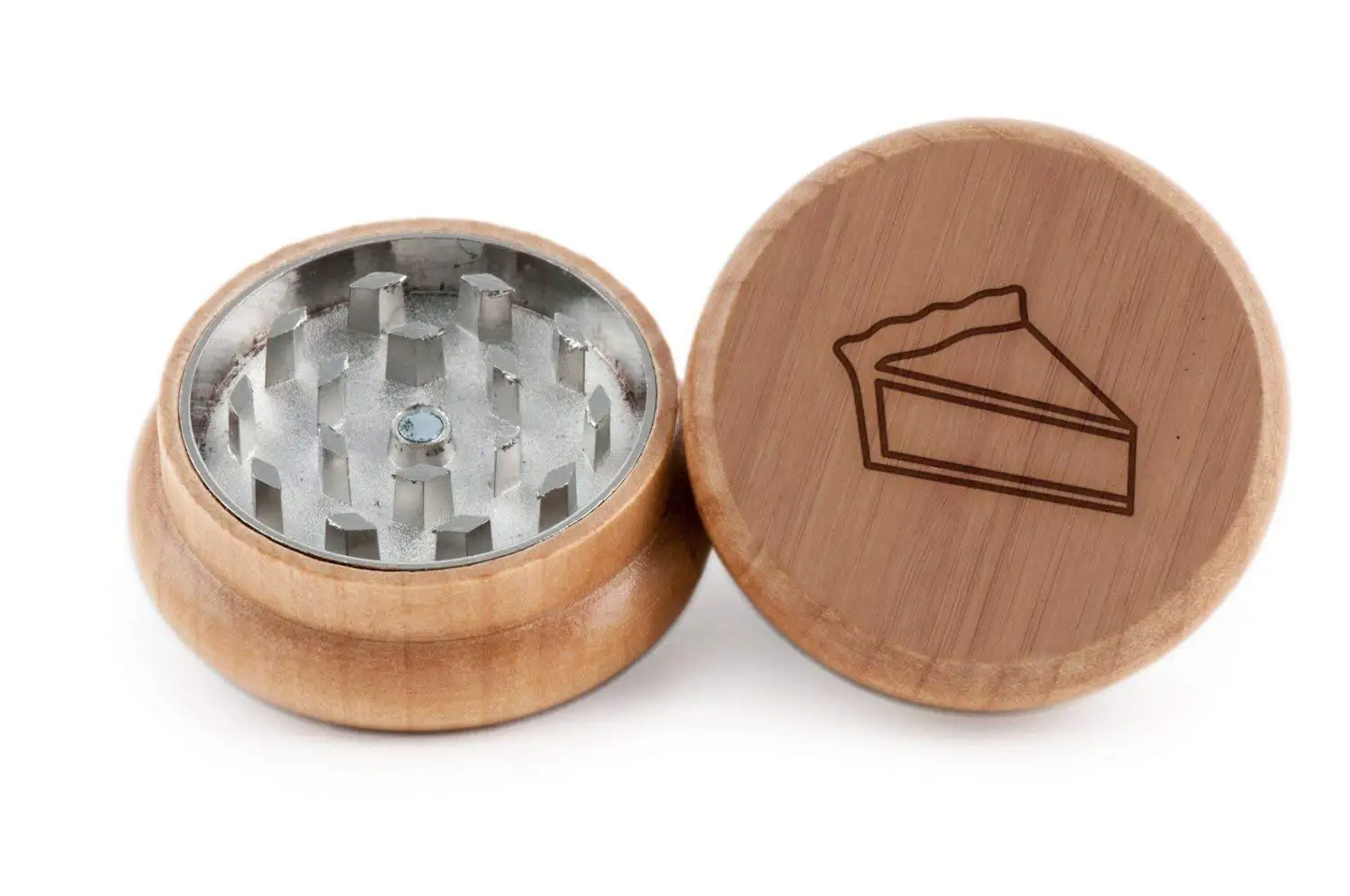 GRINDCANDY Spice And Herb Grinder - Laser Etched Pie Slice Design - Manual Oak Pepper Grinder