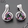 925 Sterling Silver Trillion Cut Rainbow Mystic Topaz Stud Earring With White Cubic Zircon