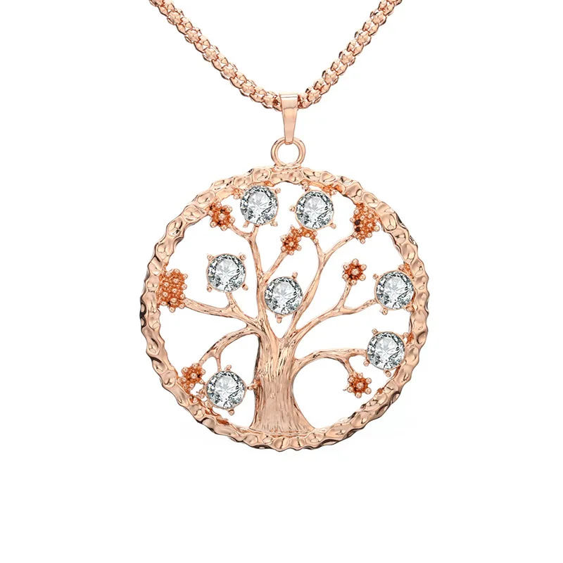 Newest Round Hollow Tree Of Life Necklace Fashion Flower Crystal Tree Of Life Pendant Necklace Women Garment Accessories