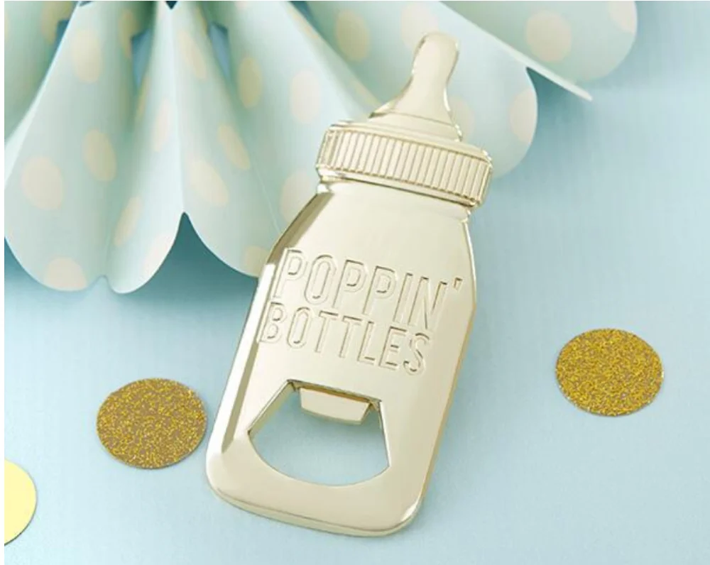 Gold Metal Baby Bottle Shape Bottle Opener Baby Shower Souvenirs Favors