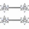 14G Surgical Steel Nipple Barbell Rings with Synthetic Opal CZ Flower Nipple Rings Piercing Jewelry