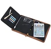 custom high quality pu leather document holder zipper tablet case portfolio with power bank