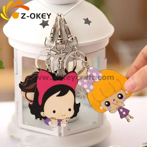 ZWP1276 Cute girl shape laser cut promotional wood key chain