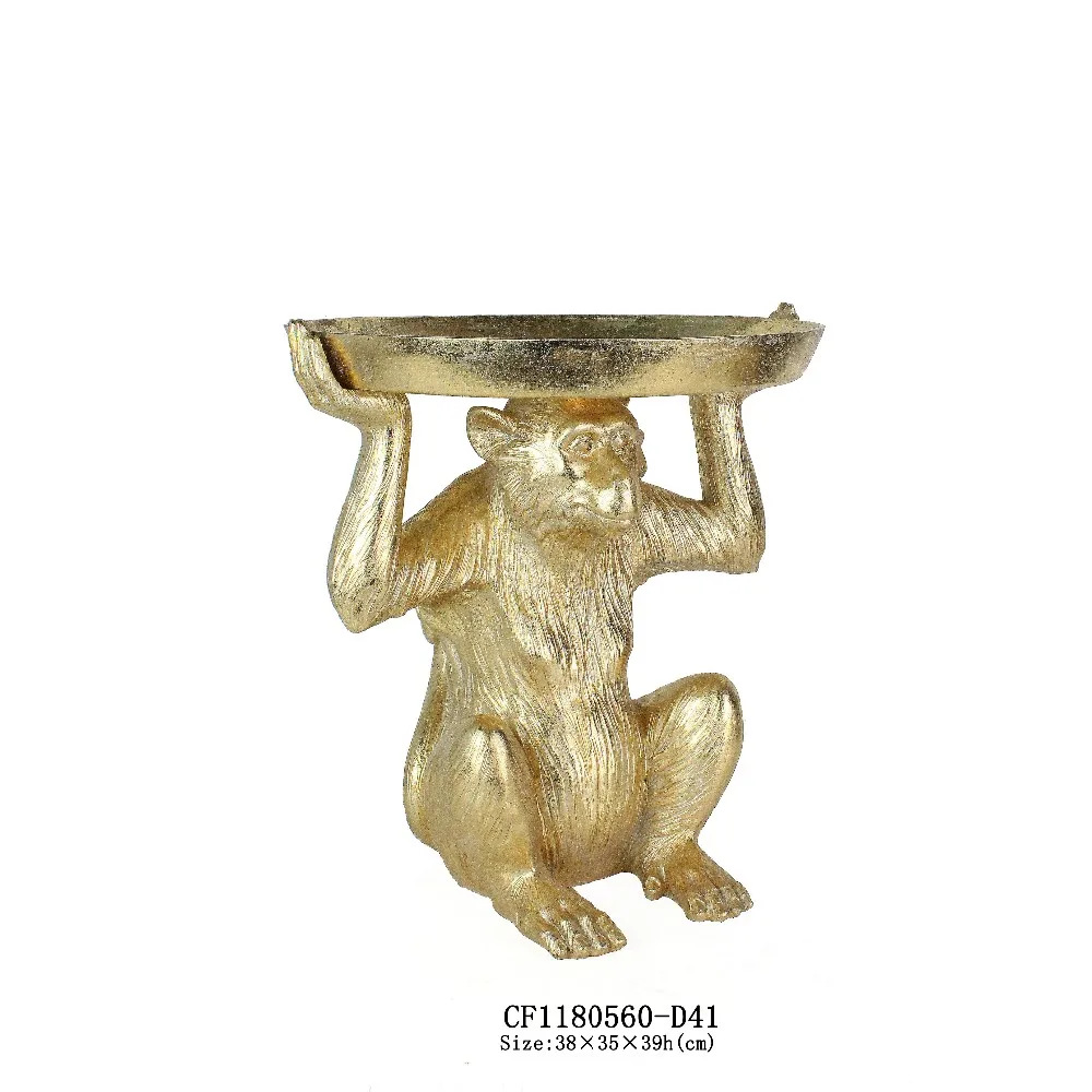 Resin Animal Monkey Hold Metal Tray Sculpture Garden Home Decor Crafts manufacture