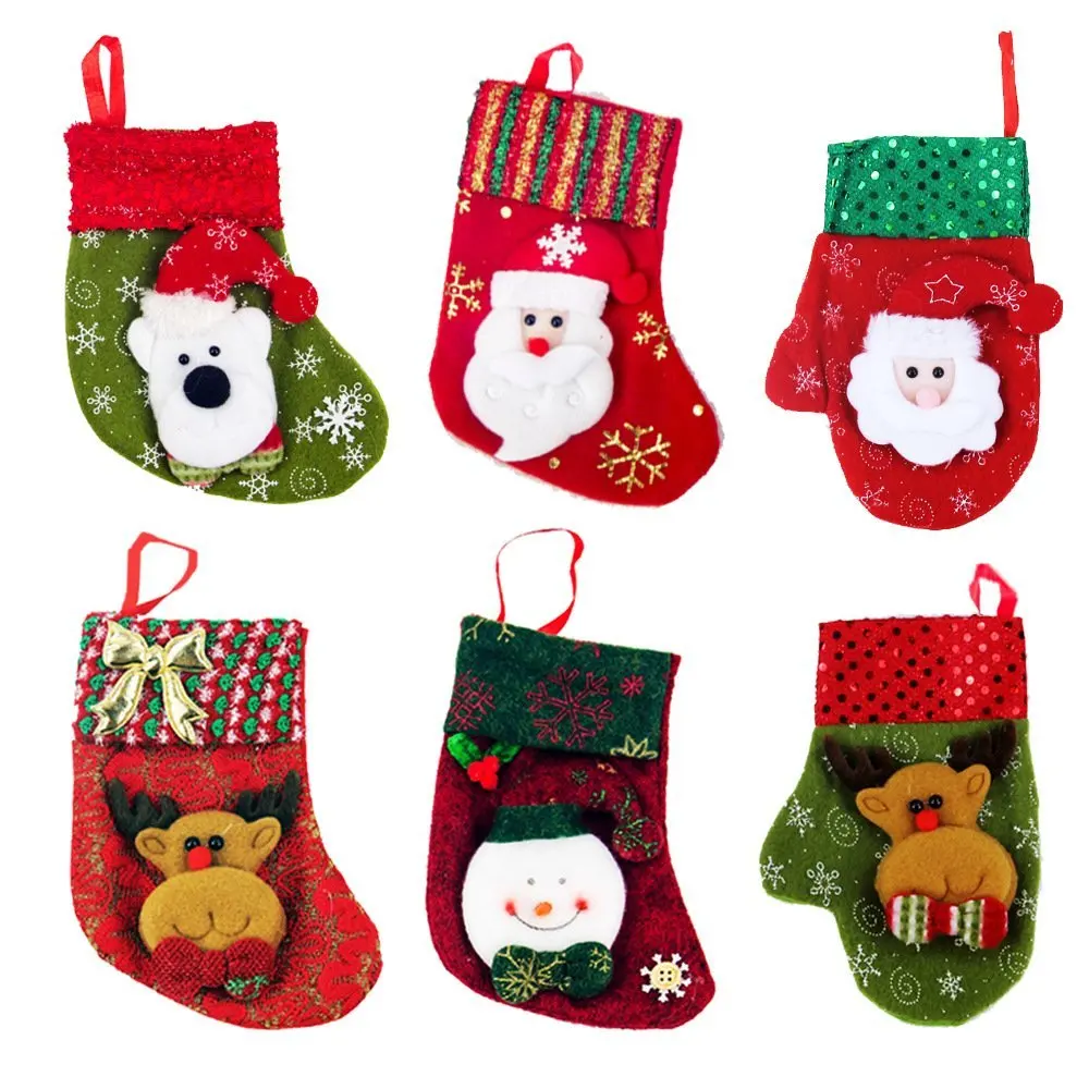 Zhihu Set of 6 Stockings for Santa Christmas Santa's Stockings Gifts Baskets Candy Holiday Candy Gift Bag and Treat Bags On Christmas Xmas Party Decorations for Christmas Gifts(Small)